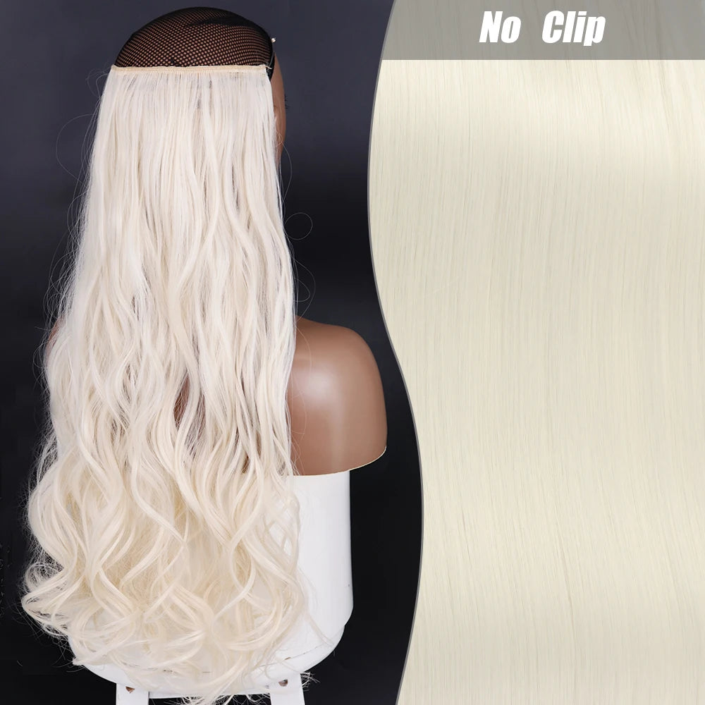No-Clip Halo Hair Extensions – Long Wavy Synthetic Hairpiece
