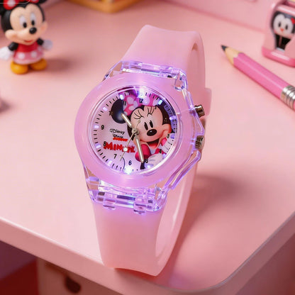 Kids Cartoon Quartz Watch with LED Light – Silicone Strap Girls Watch