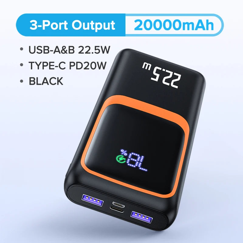 QOOVI Power Bank 22.5W Fast Charging 3-Port 10000/20000mAh Portable Charger