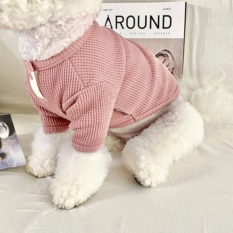 Dog Winter Shirt – Soft Solid Waffle Knit Pet Sweater XS–XL