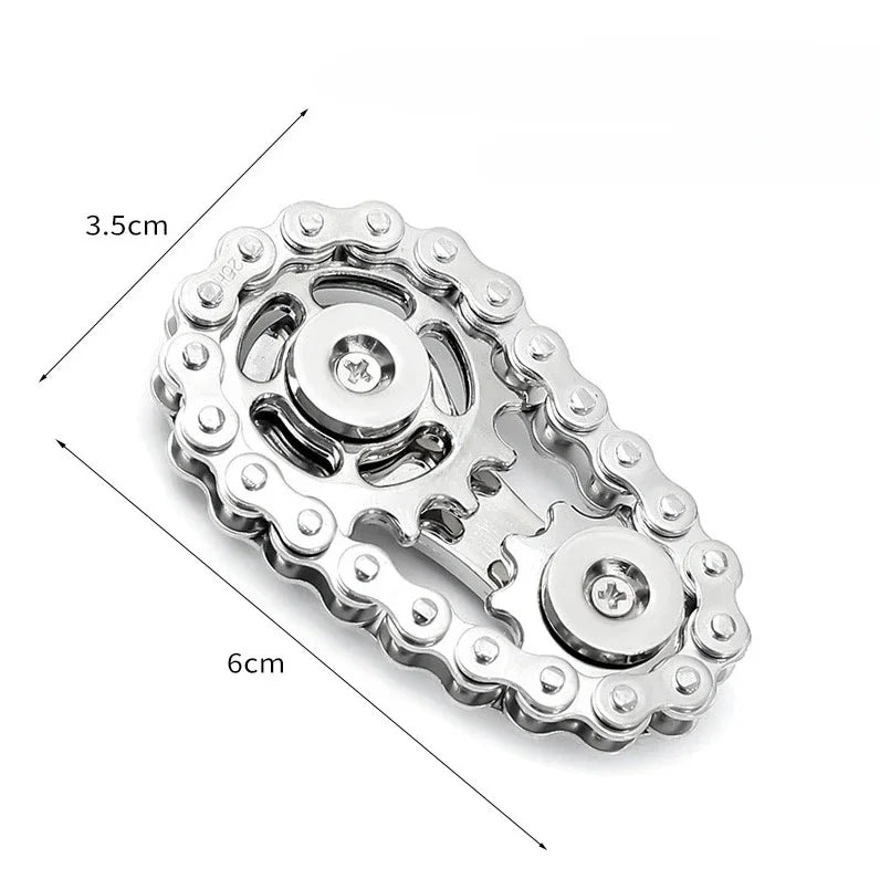 Metal Fidget Spinner – Gear & Chain Stress Relief Desk Toy for Adults