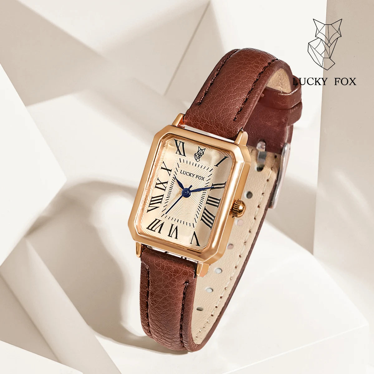 Women's Square Dial Quartz Watch with Leather Strap