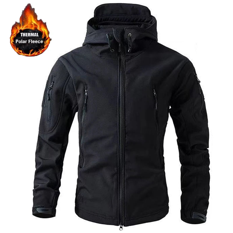Men's Fleece-Lined Softshell Jacket – Windproof Outdoor Hooded Coat