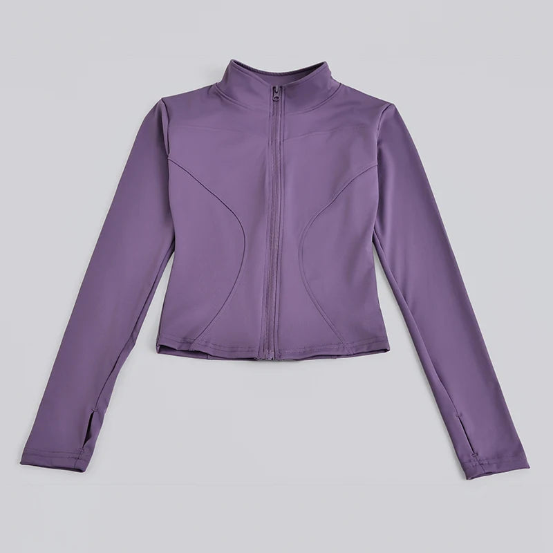 Women's Full-Zip Yoga Jacket with Thumb Holes – Slim Fit Athletic Top