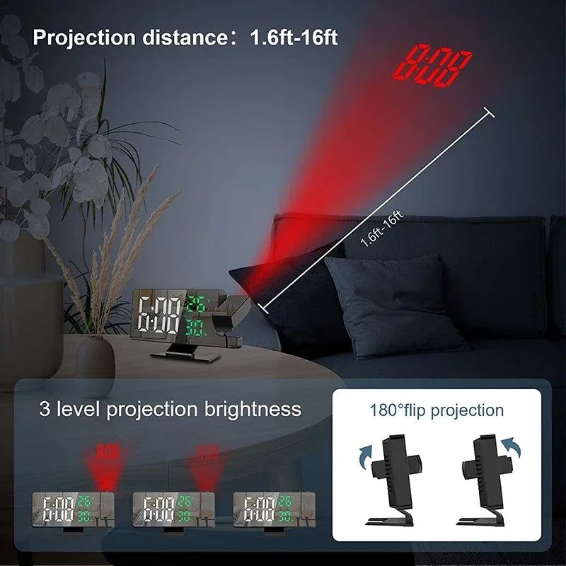 LED Projection Alarm Clock with Temperature & Humidity Display