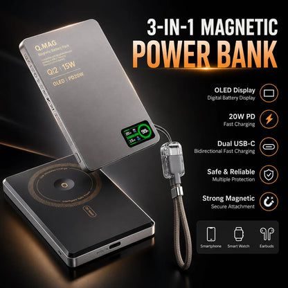 3-in-1 Magnetic Power Bank with Wireless Charging | 5000mAh & 10000mAh