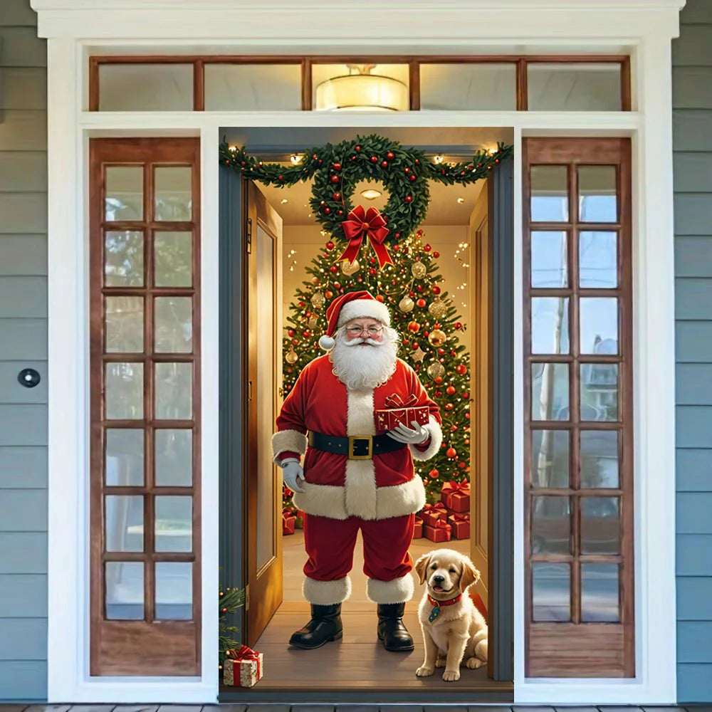 Christmas Door Cover – Santa Claus Holiday Decoration 35x73in
