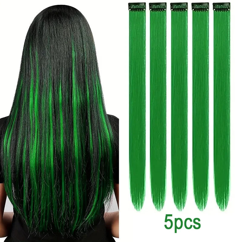 Colorful Clip-In Hair Extensions 5pcs Straight Synthetic 20 Inch