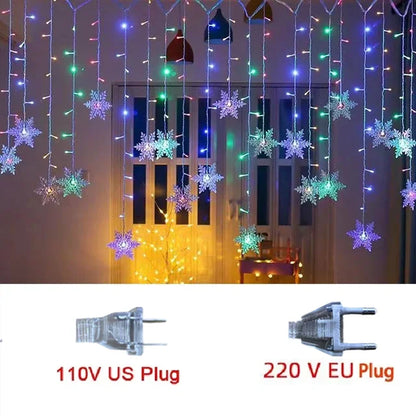 Christmas Snowflake LED Curtain String Lights – 3.2m Fairy Lights