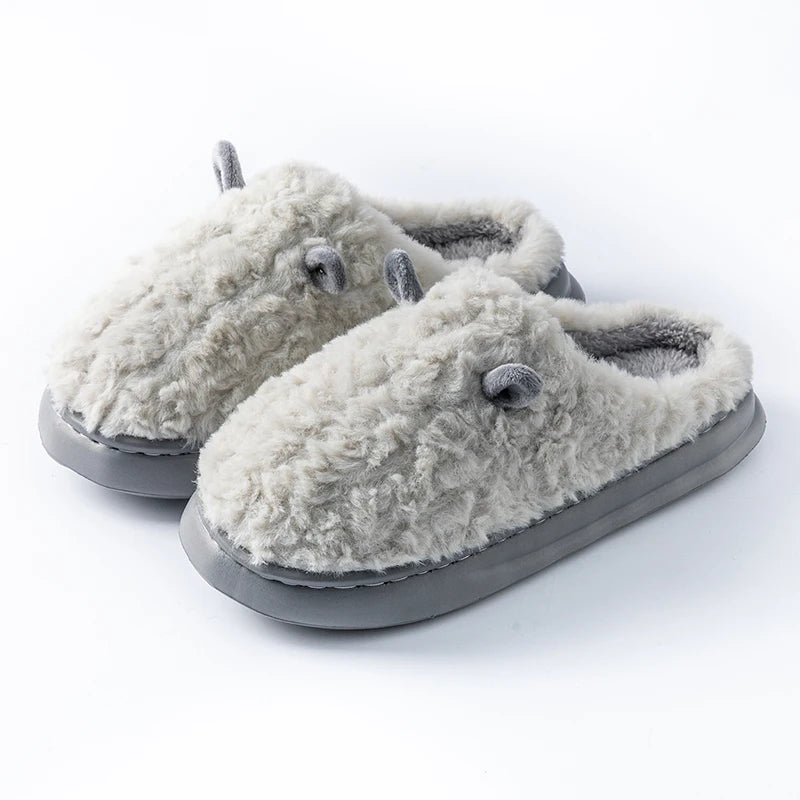 Fuzzy Cartoon Slippers – Warm Closed Toe Non-Slip House Shoes for Women & Men