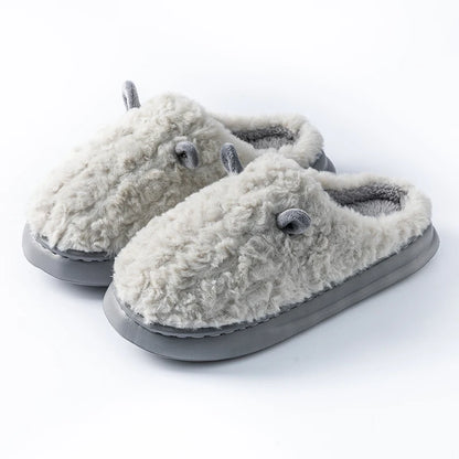 Fuzzy Cartoon Slippers – Warm Closed Toe Non-Slip House Shoes for Women & Men
