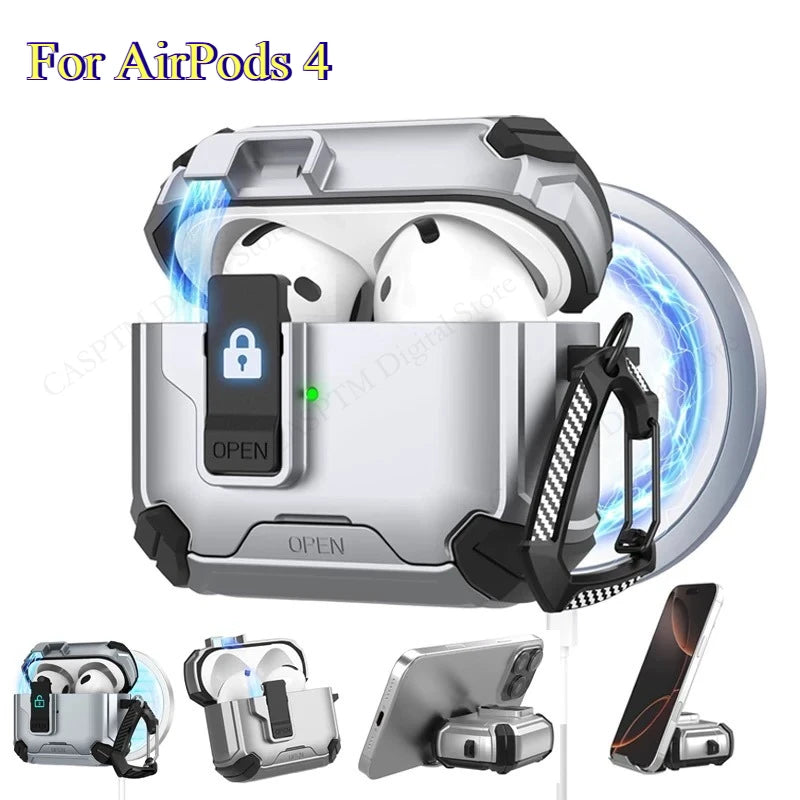 Magnetic Lock AirPods Case with Carabiner – Rugged Design