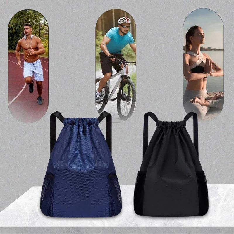 Drawstring Backpack with Side Pockets – Unisex Sports & Casual Bag