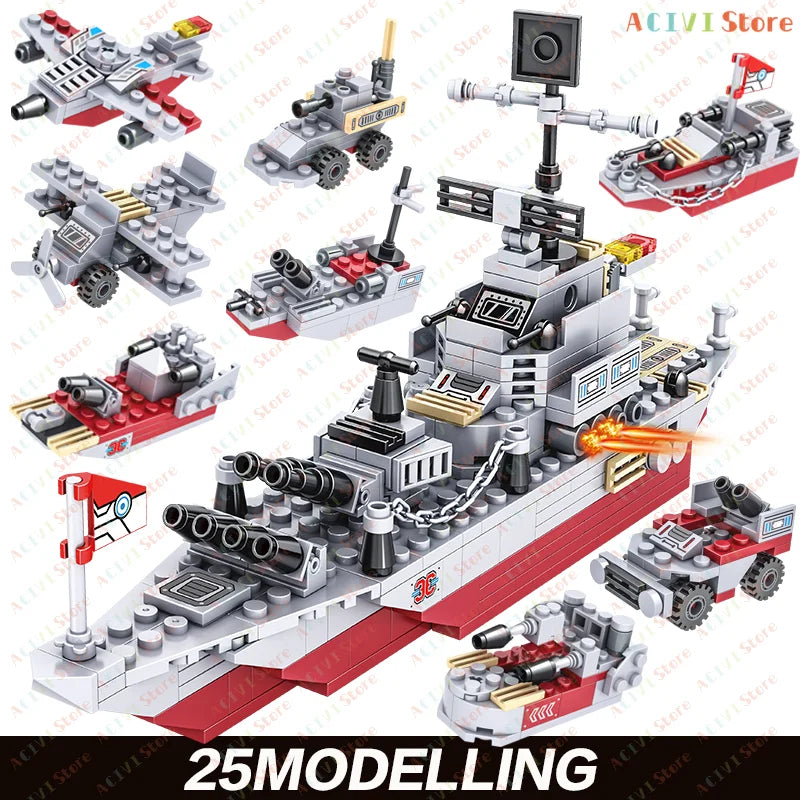 Military Building Blocks Set – Tank, Warship, Plane & Army Models