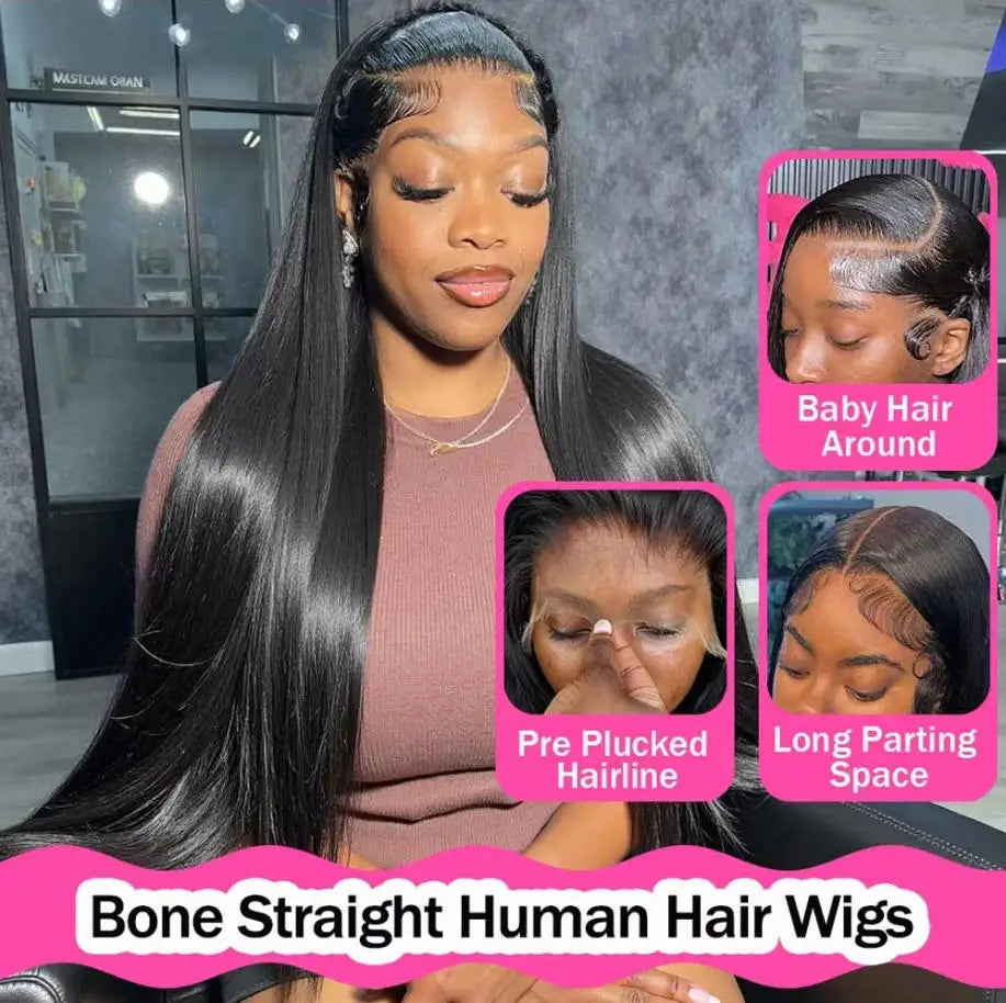 Bone Straight Human Hair Wig HD Lace 250% Density 13x4 13x6 5x5 Glueless