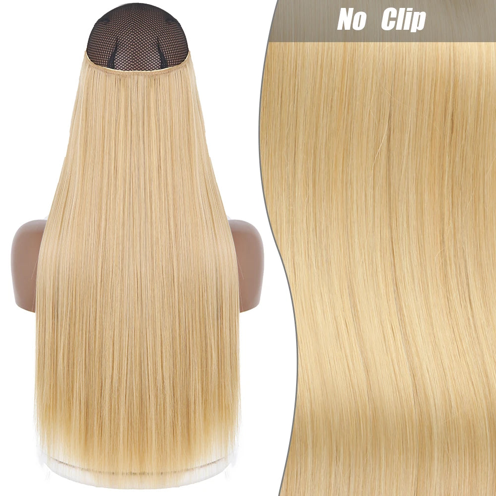 No-Clip Halo Hair Extensions – Long Wavy Synthetic Hairpiece