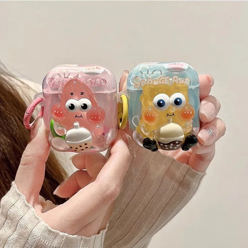 Cute Cartoon AirPods Case with Carabiner Hook – Clear Candy Design