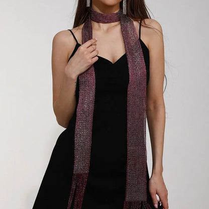 Shiny Tassel Scarf Necklace for Women – Glitter Party Evening Wrap
