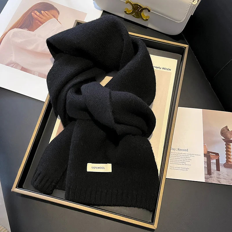 100% Wool Knitted Scarf – Women's Thick Solid Color Winter Shawl