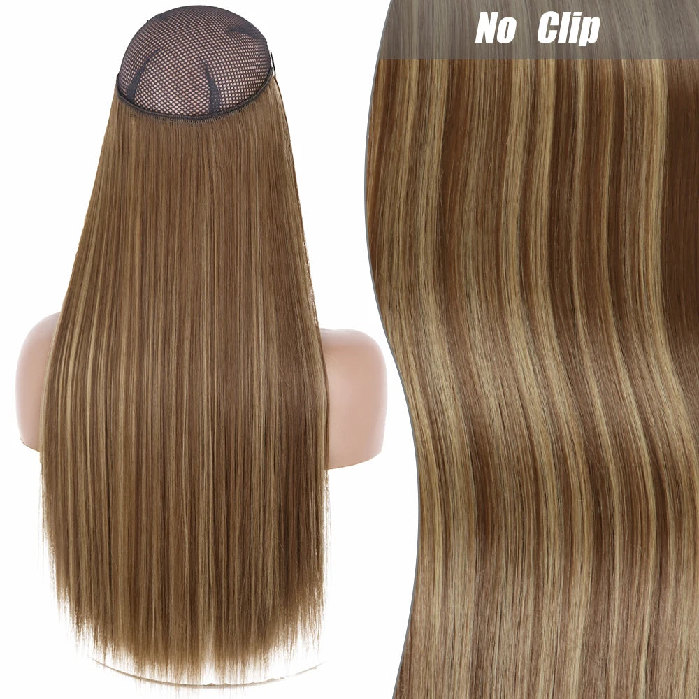 No-Clip Halo Hair Extensions – Long Wavy Synthetic Hairpiece