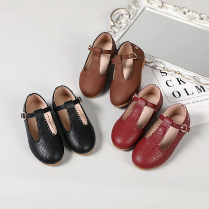 Girls T-Strap Mary Jane Flats – Kids PU Leather Dress Shoes