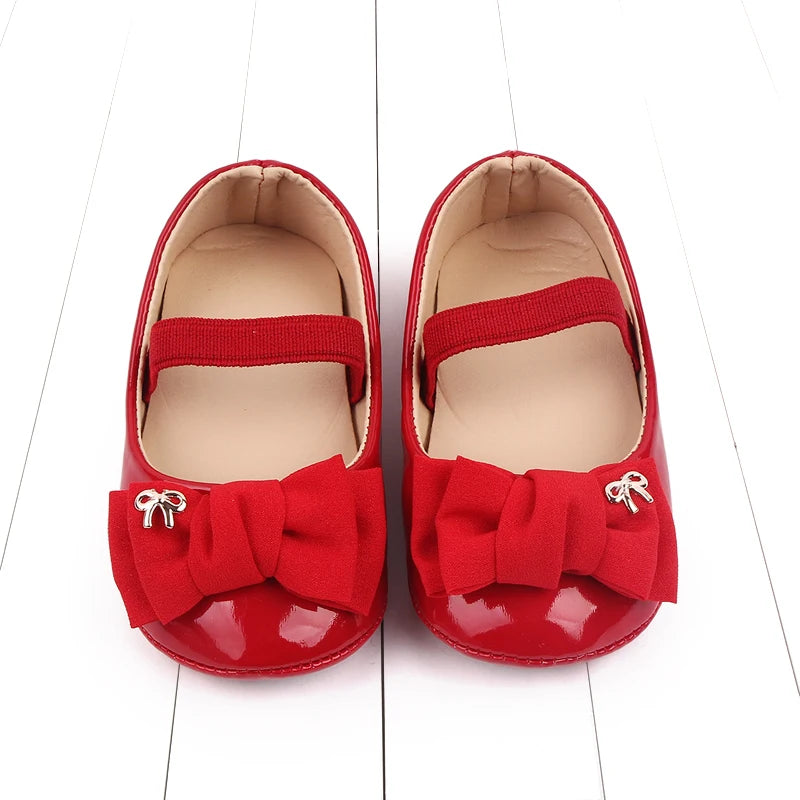Baby Girl Bowknot Mary Jane Shoes – Soft PU Anti-Slip Sizes 17–19