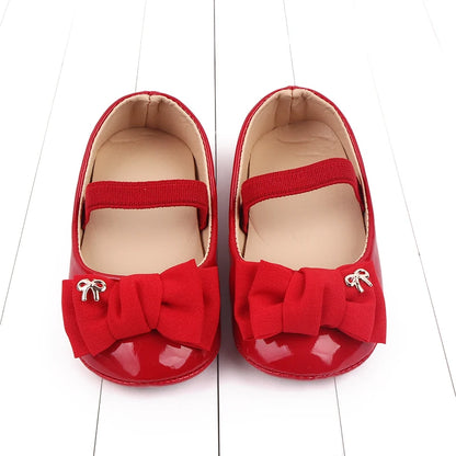 Baby Girl Bowknot Mary Jane Shoes – Soft PU Anti-Slip Sizes 17–19