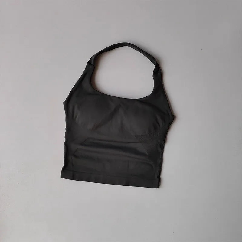 Women's Halter Neck High Support Sports Bra – Backless Yoga Top