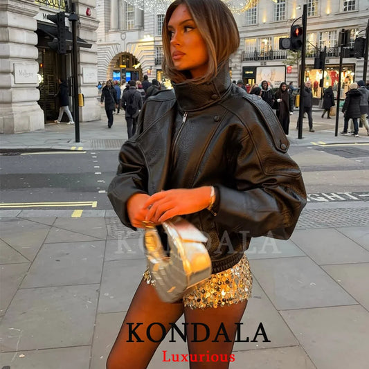 Faux Leather Jacket for Women, Oversized Fit