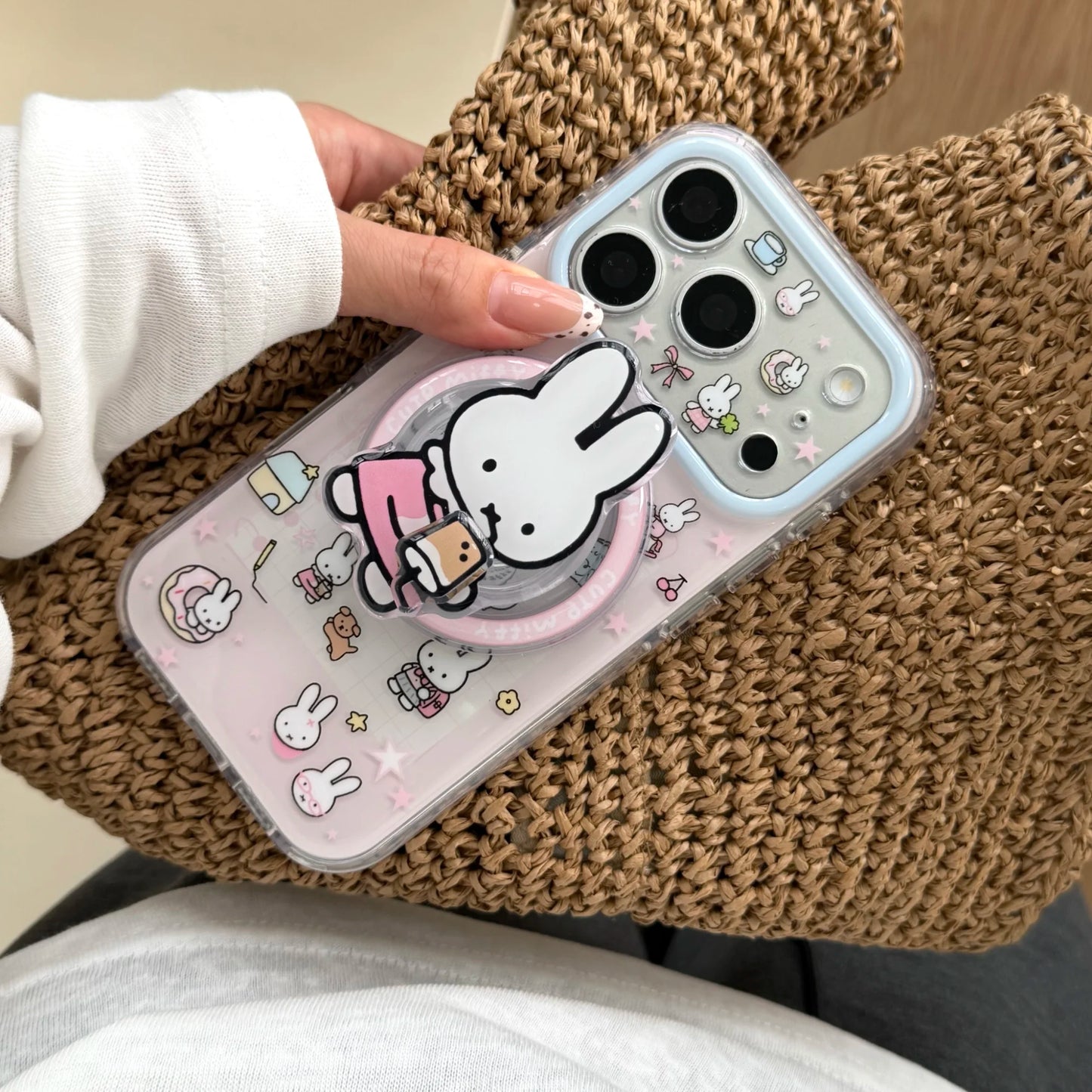 Cute Cherry Pink Miffy Rabbit Magnetic iPhone Case