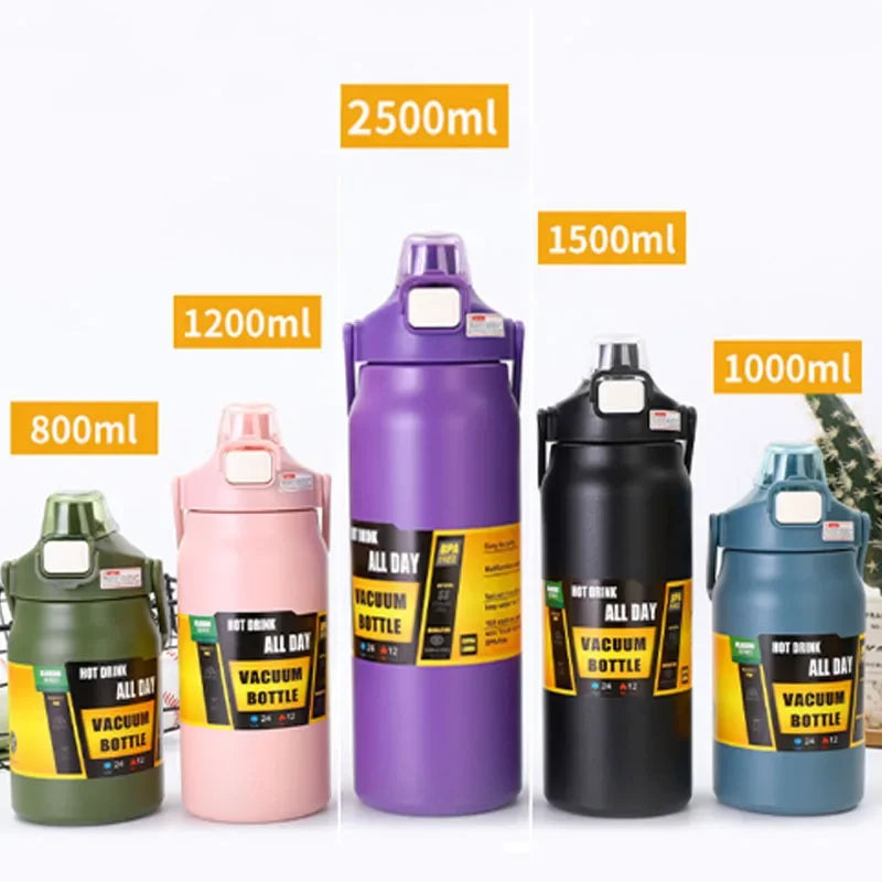 Large Capacity Vacuum Insulated Water Bottle – 800ml to 1500ml Stainless Steel Thermos