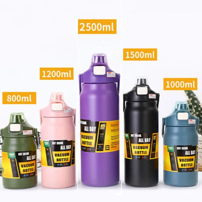 Large Capacity Vacuum Insulated Water Bottle – 800ml to 1500ml Stainless Steel Thermos