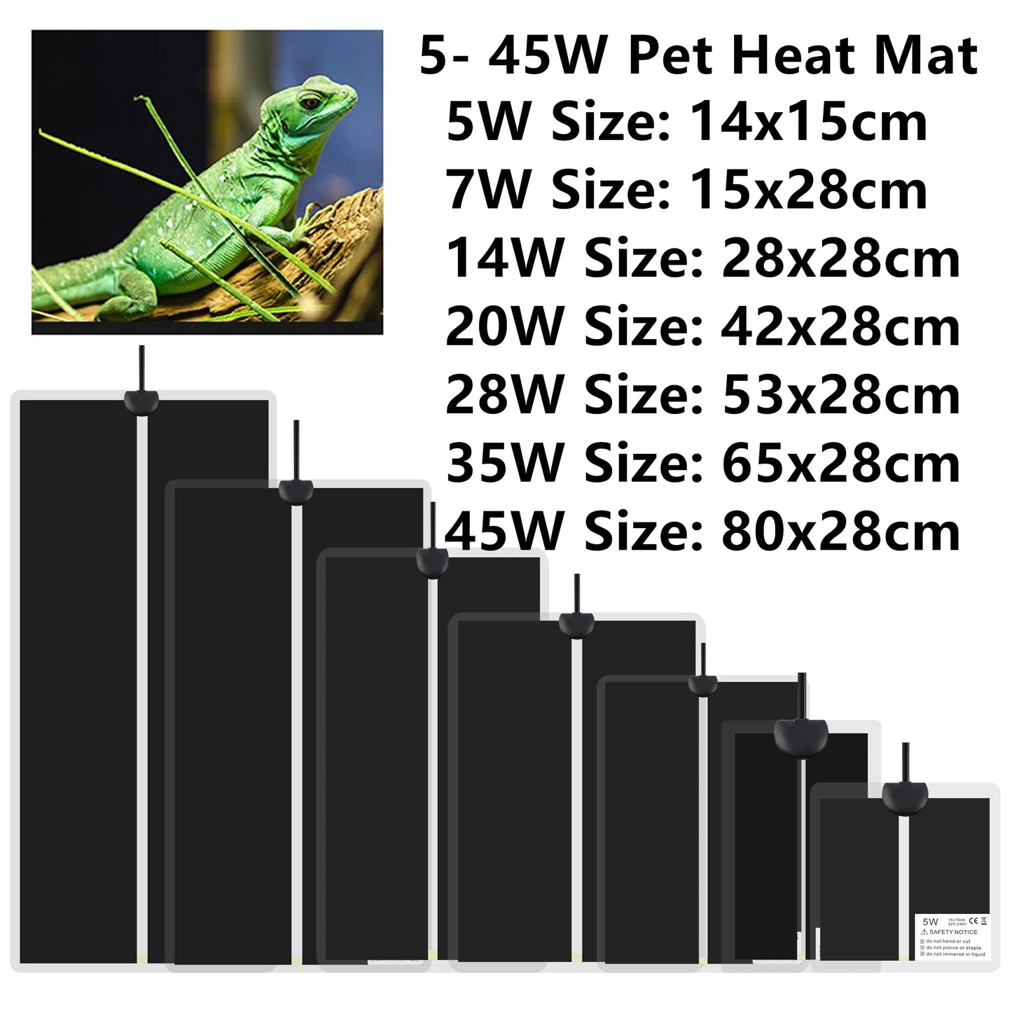 Reptile Heating Pad 5W-45W Waterproof Heat Mat with Temperature Controller