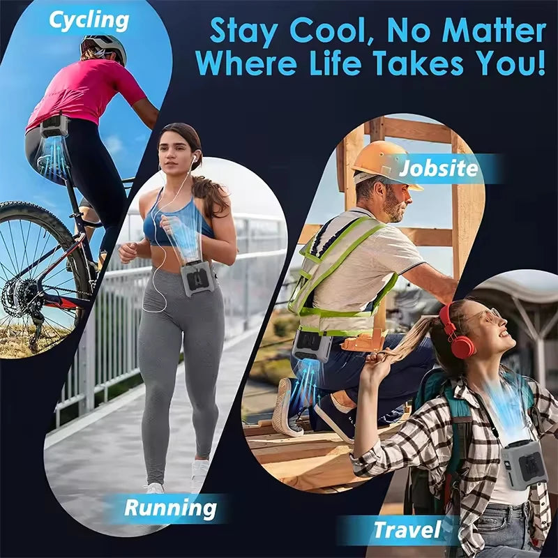 Waist Clip Fan Portable Hands-Free Fan with Power Bank & LED