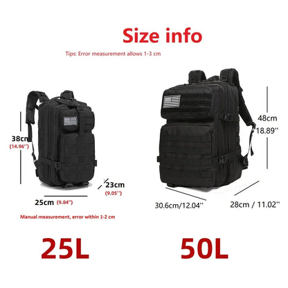 Tactical Backpack – 25L / 50L MOLLE Outdoor Bag for Hiking, Camping & Hunting