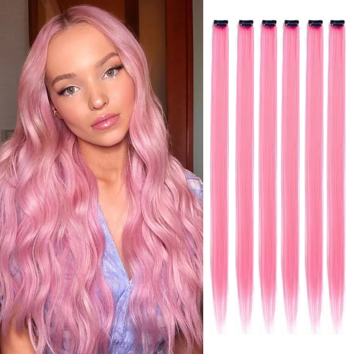 Clip-In Hair Extensions 6 Pcs Colored Highlights 22 Inch Straight