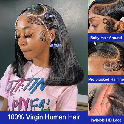 Bone Straight Short Bob HD Lace Front Human Hair Wig 13x4 13x6