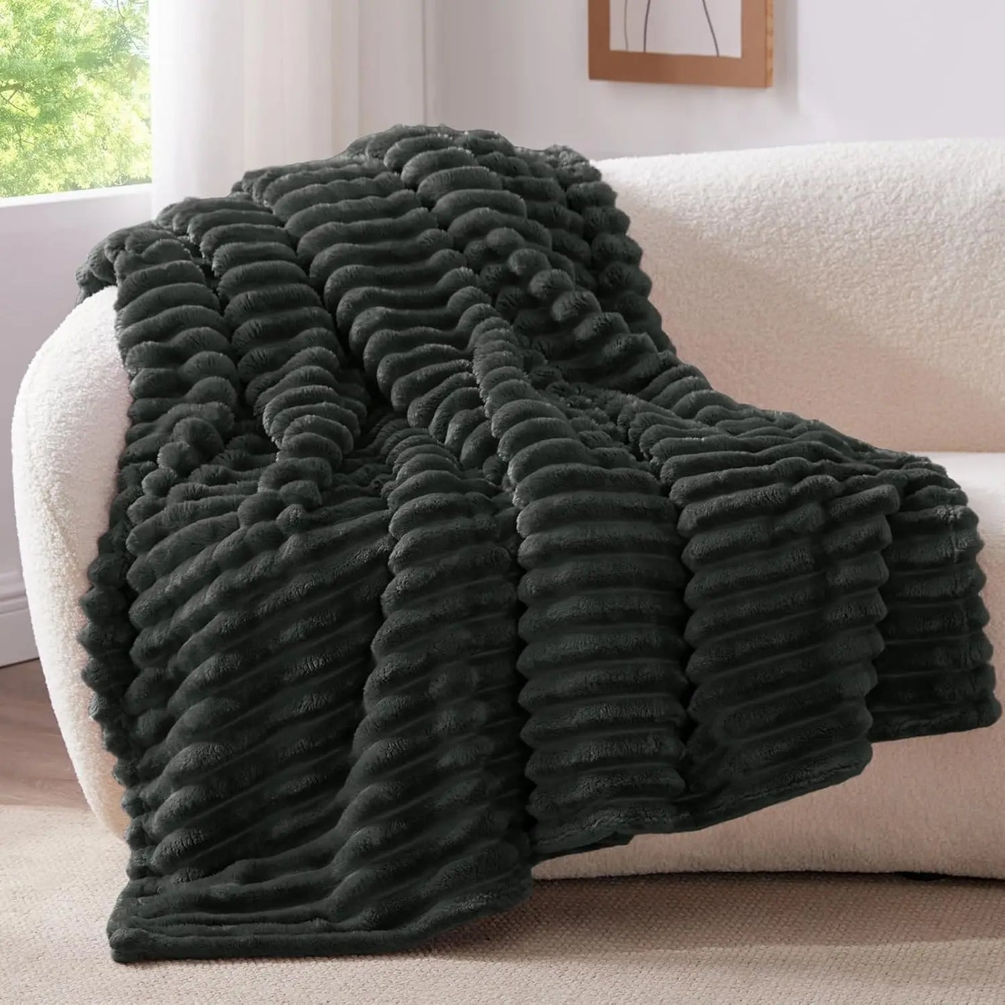 Fluffy Bubble Fleece Throw Blanket – Soft, Warm & Decorative, 4 Colors