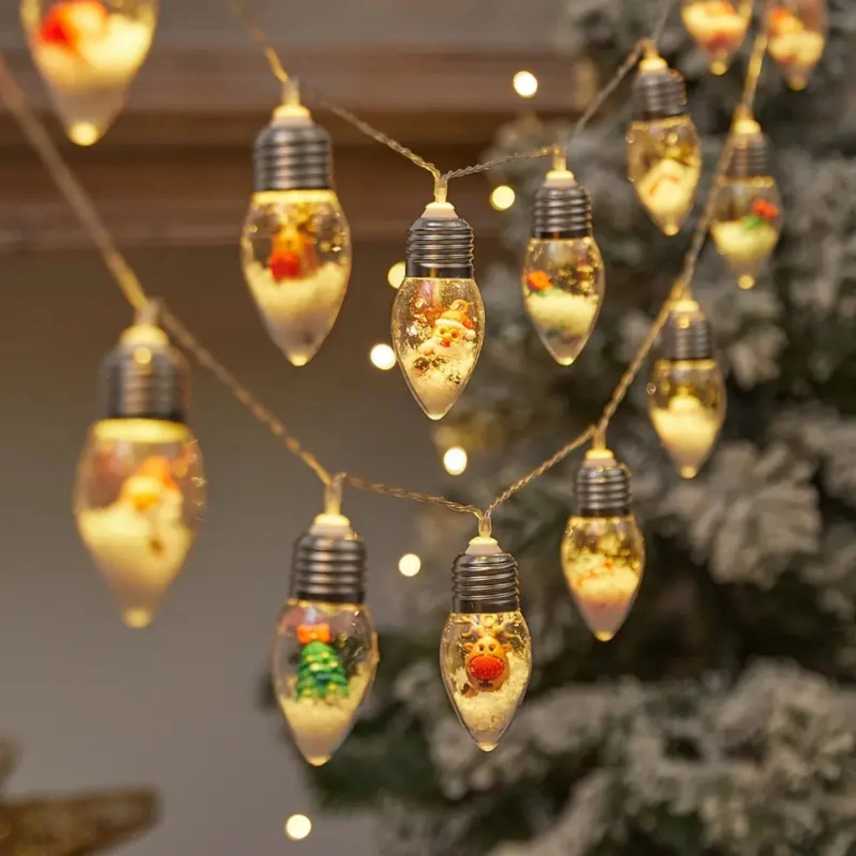 Christmas Snowball LED String Lights with Santa & Snowman Figurines
