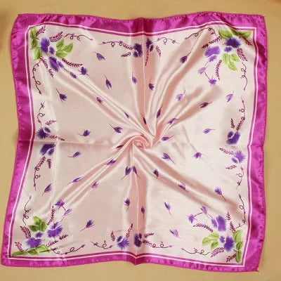 Women's Printed Square Head Scarf – 50x50cm Silk-Feel Kerchief