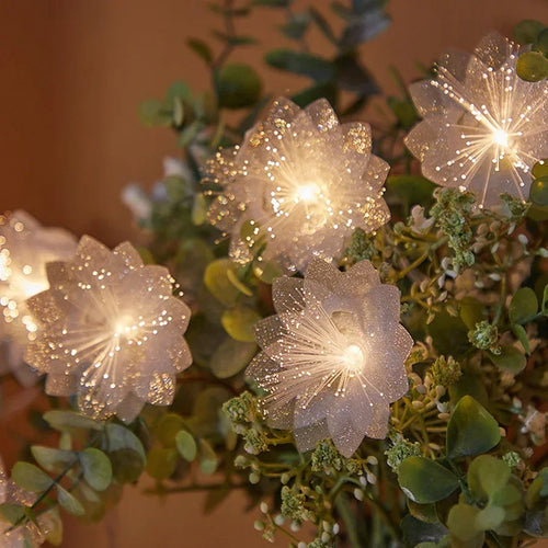 LED Fiber Optic Flower Fairy Lights – Battery Operated Warm White Garland