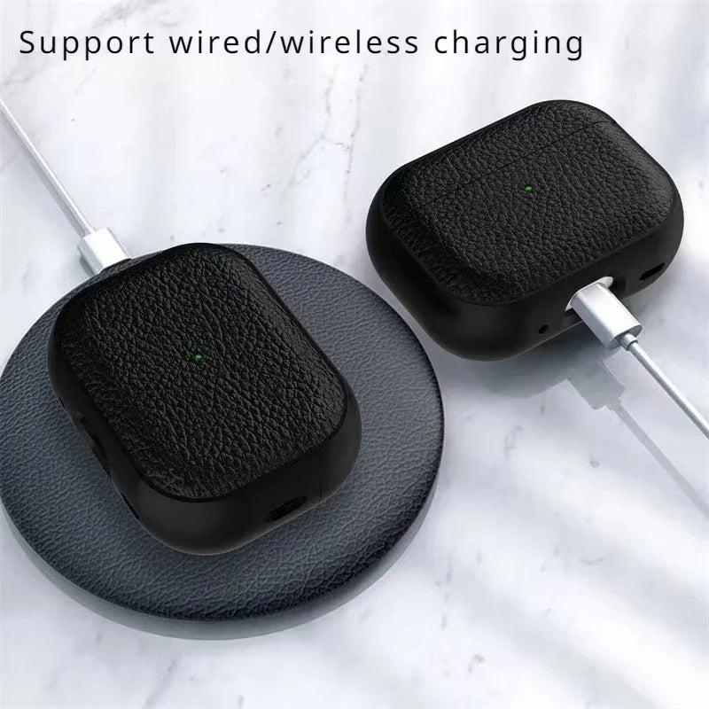 Leather Texture AirPods Case with Carabiner Ring