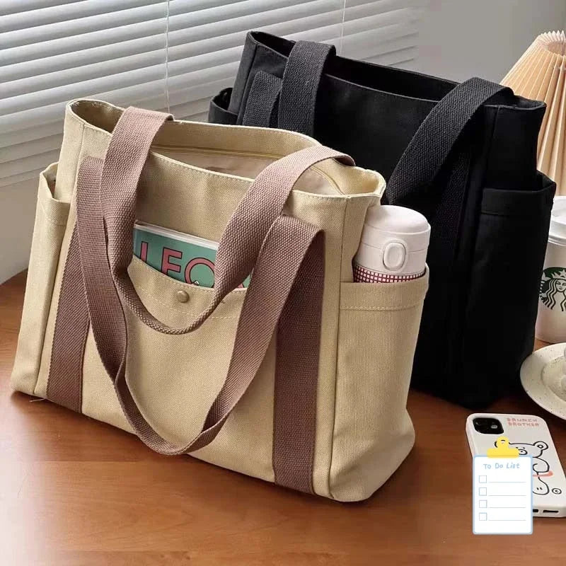 Large Canvas Tote Bag – Lightweight Shoulder Bag for Work & School