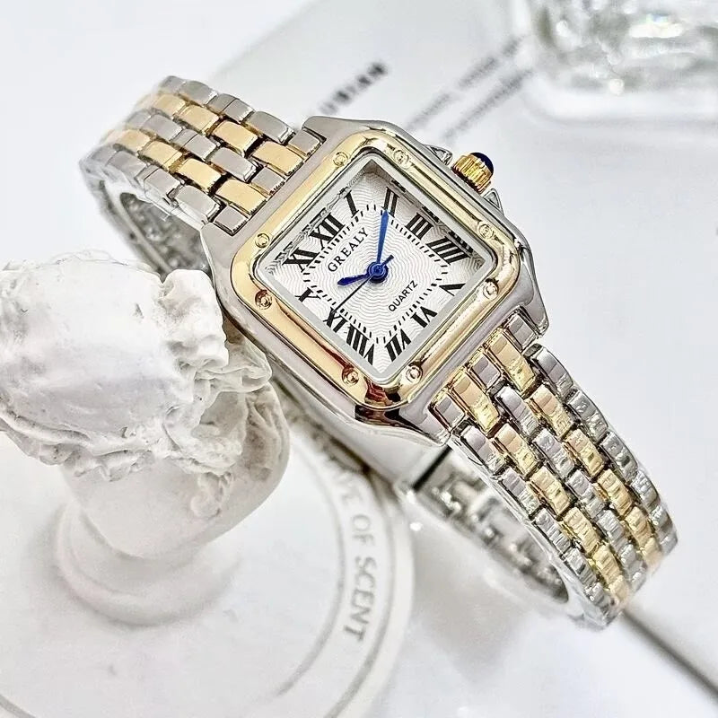 Women's Luxury Rhinestone Square Quartz Watch – Steel Band