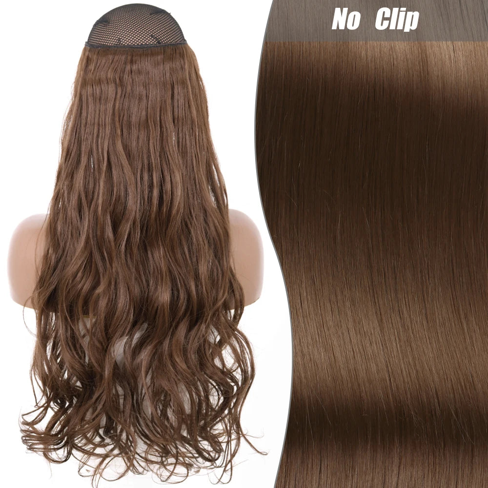No-Clip Halo Hair Extensions – Long Wavy Synthetic Hairpiece