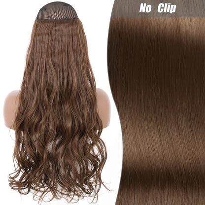 No-Clip Halo Hair Extensions – Long Wavy Synthetic Hairpiece