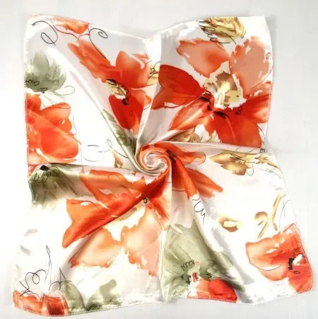 Women's Printed Square Head Scarf – 50x50cm Silk-Feel Kerchief