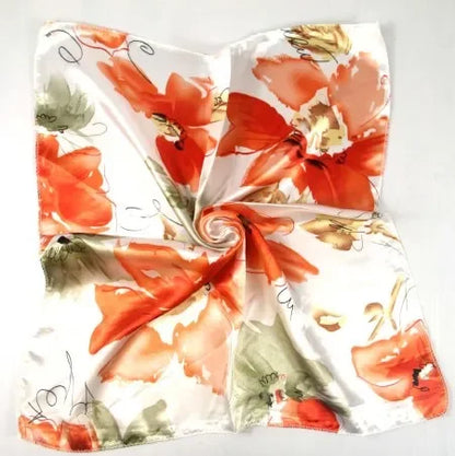 Women's Printed Square Head Scarf – 50x50cm Silk-Feel Kerchief