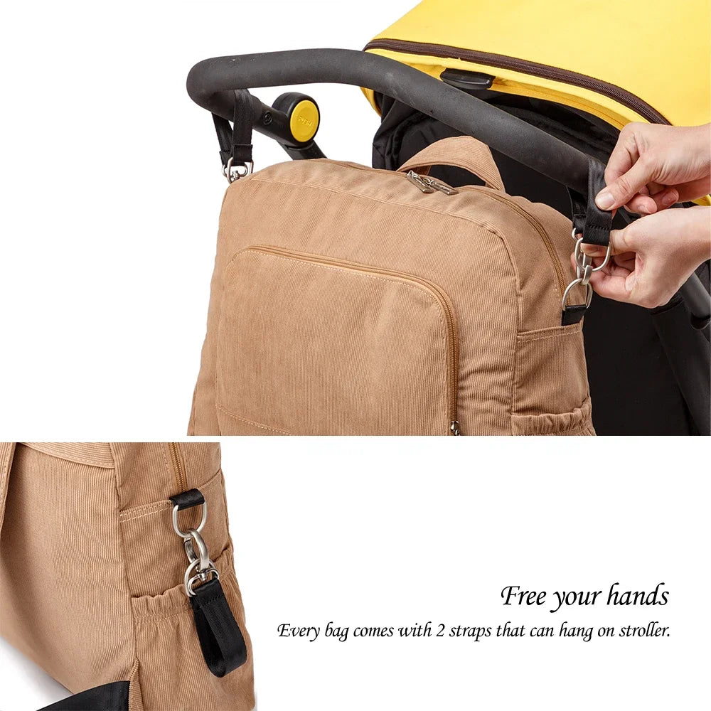 Diaper Backpack Large Capacity Corduroy Mom Bag