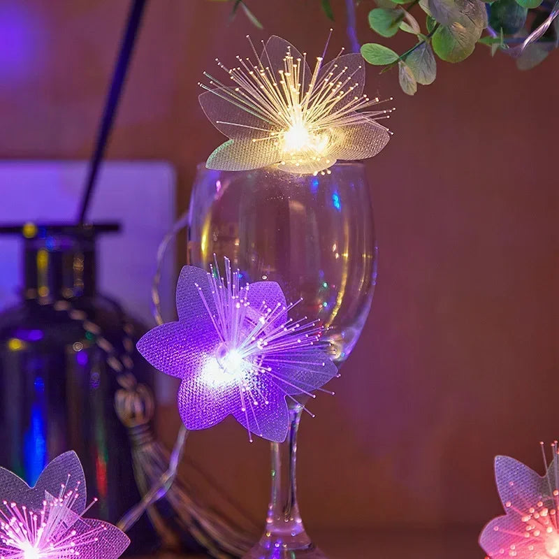 LED Fiber Optic Flower Fairy Lights – Battery Operated Warm White Garland